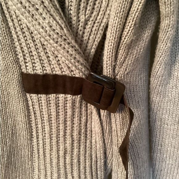 SOFT SURROUNDINGS SIZE XL GREY COUNTRY WEEKEND LEATHER BELTED CARDIGAN SWEATER - Picture 5 of 8